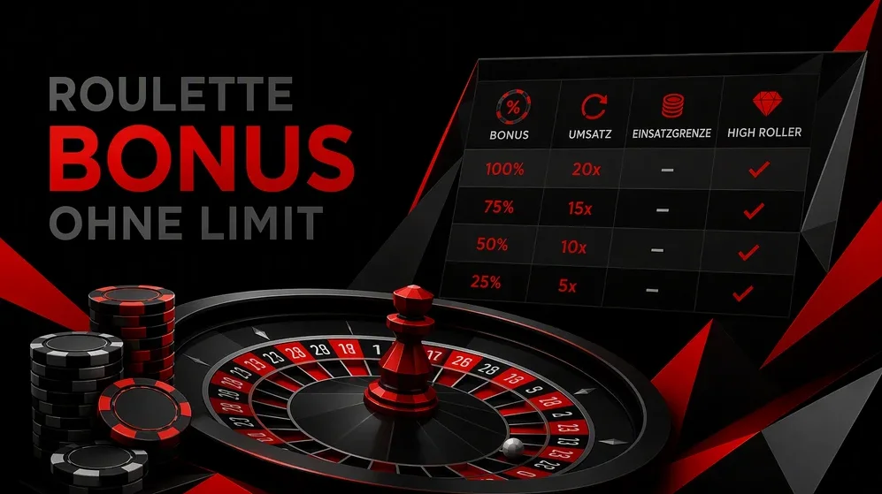 Roulette-Bonustabelle mit Umsatzbedingungen im Vergleich