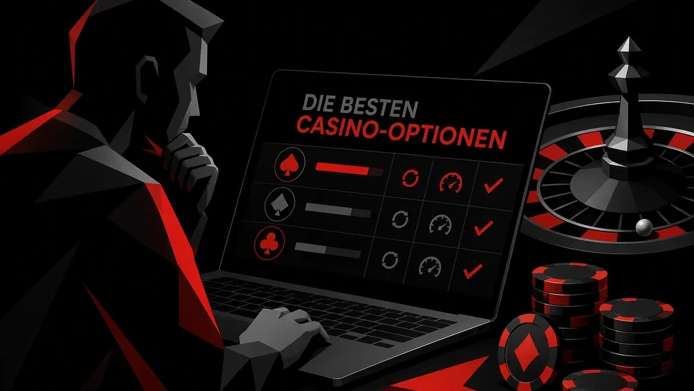 Spieler prüft Casino-Optionen auf Laptop