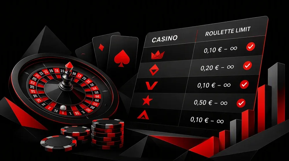 Vergleichstabelle mit Casino-Logos und Limit-Angaben